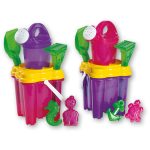 Set mare con secchiello torre trasparente colorato con glitter <br> 15x15 cm